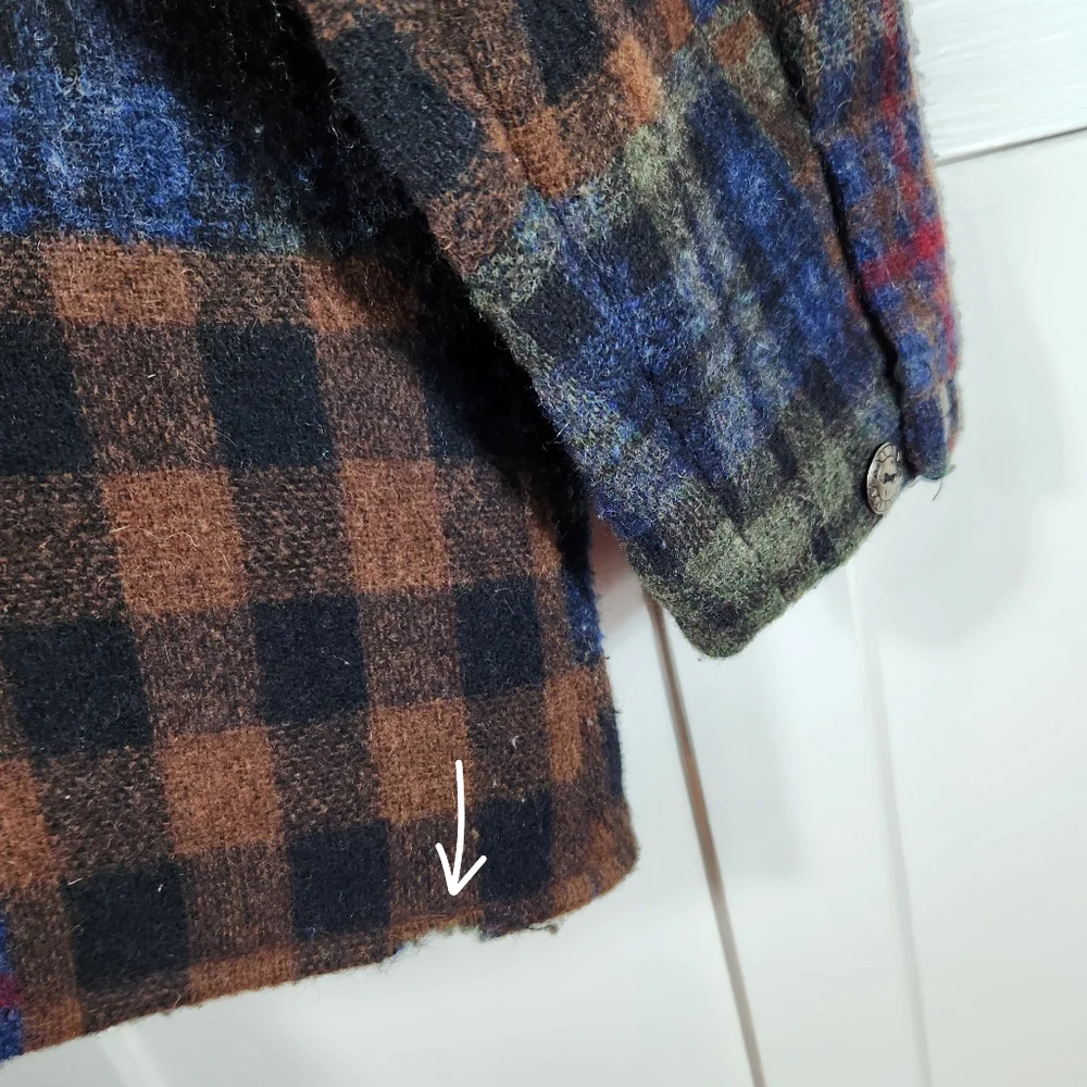 Woolrich Vintage Wool Blend Coat Patchwork Plaid Multicolor | Women's Size L - Picture 5 of 9